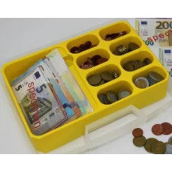 Caissette jouet 290 pièces et billets euros factices pour jeux.