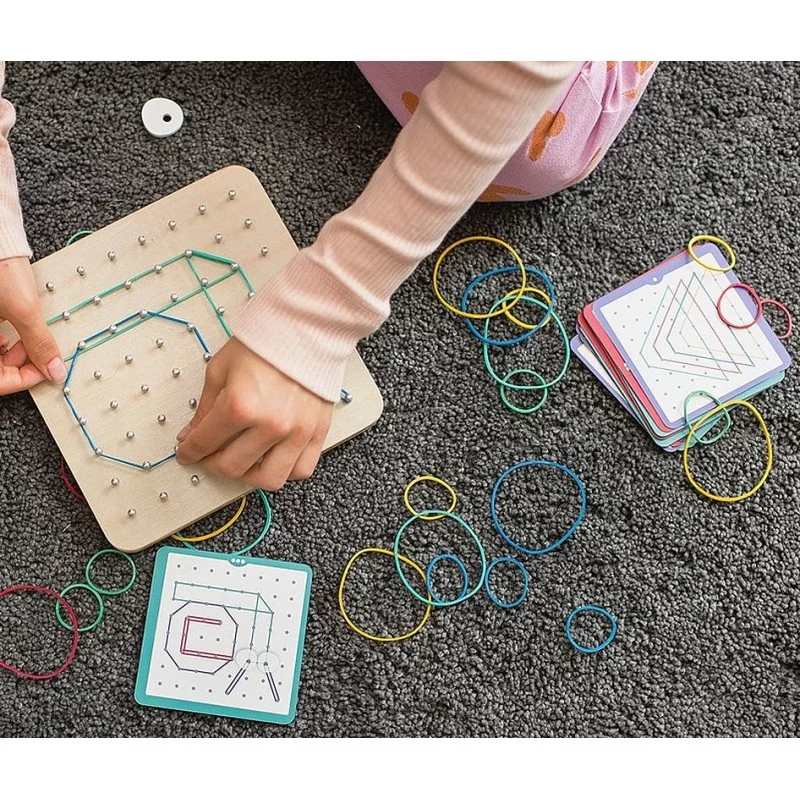 Ensemble de géoplan en bois matériel de manipulation mathématique jouets  éducatifs Montessori jouets tableau bloc géoplan planche de géométrie pour  3