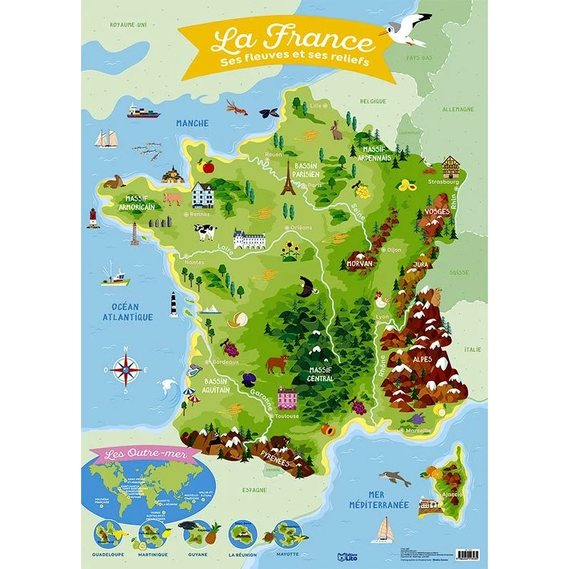 Carte de France en relief - France physique - Pensées Montessori